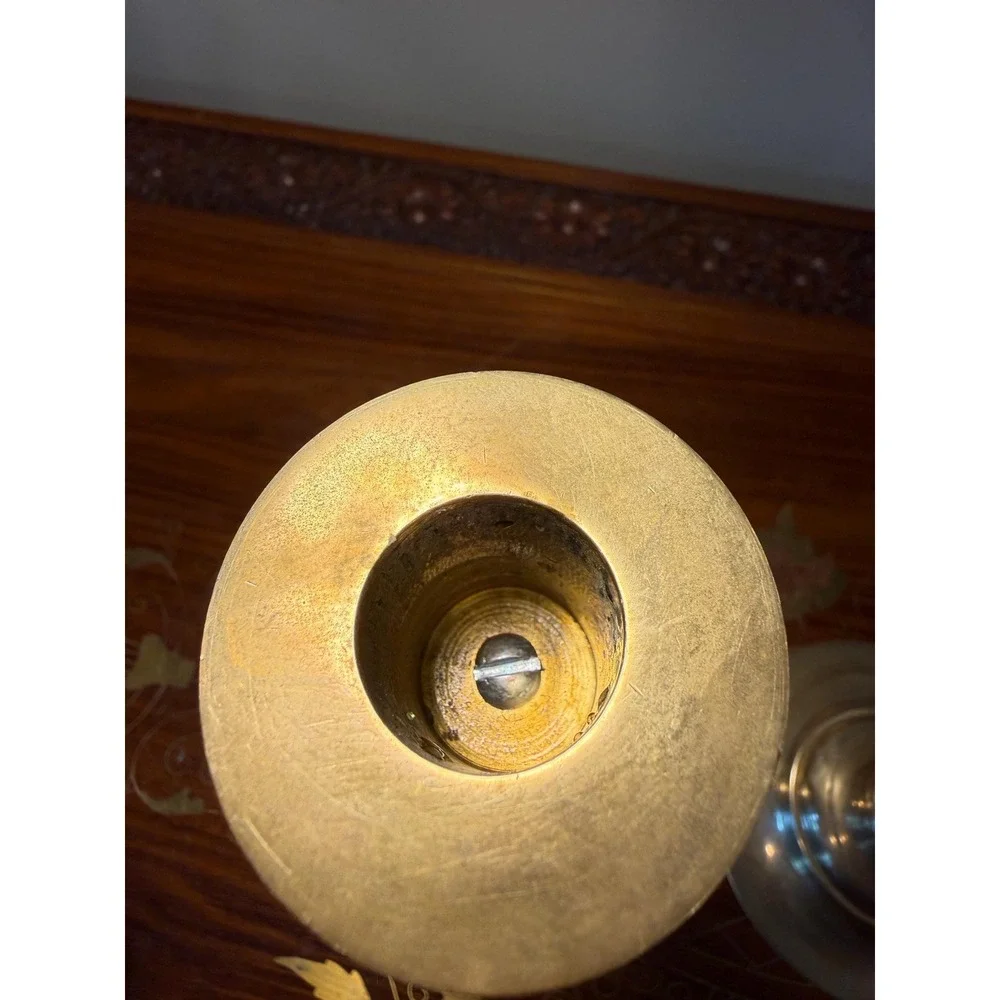 Vintage Brass Candlesticks with Black Glazed Ceramic Stem 7.5